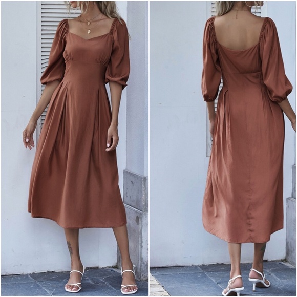 Purple Sweetheart neck short sleeve midi dress - Picture 5 of 6